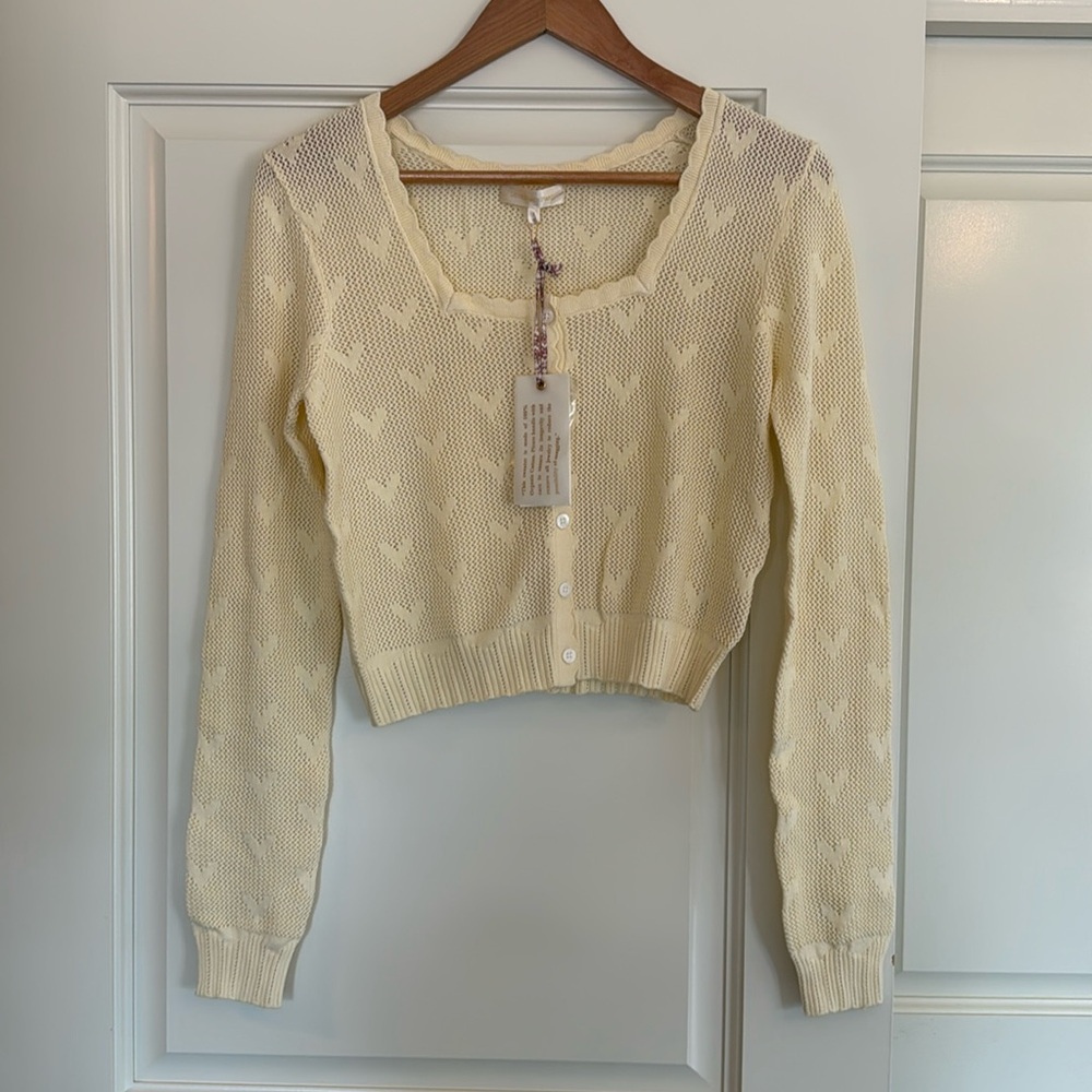 LoveShackFancy Cream Heart Sweater NWT Size S